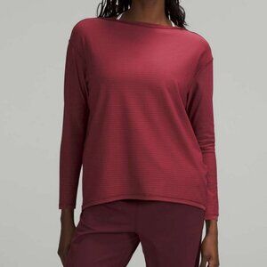Lululemon Back in Action L/S Shirt *Shine Stripe Mulled Wine Metallic, Size 10
